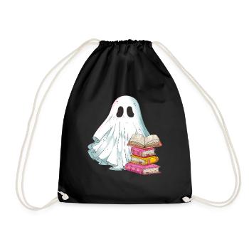 Books Reading Ghost Ghost on Halloween - Drawstring Bag - black - Front