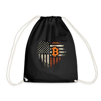 Bitcoin Motif – Rustic Design with USA Flag - Drawstring Bag - black - Front
