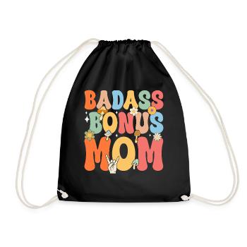 Badass Bonus Mom Boho Flower Funny Stepmom Mother - Drawstring Bag - black - Front
