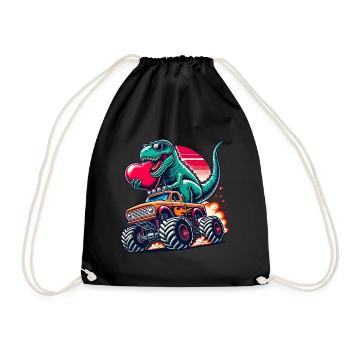 Valentine's Day Dino Monster Truck Heart In Love Love - Drawstring Bag - black - Front