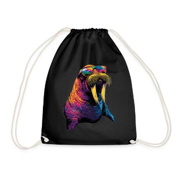 Walrus, tusks, seal, wild Pacific walruses - Drawstring Bag - black - Front
