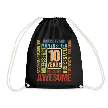 10 Jahre alt! Geburtstagsgeschenk 10. Geburtstag - Turnbeutel - Schwarz - Vorne