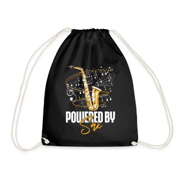 Saxophone Pun Powered By Sax - Drawstring Bag - black - Front