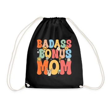Badass Bonus Mom Boho Flower Funny Stepmom Mother - Drawstring Bag - black - Front