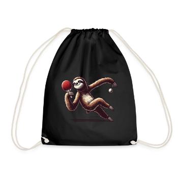 Sloth Cartoon Funny Table Tennis Game - Drawstring Bag - black - Front