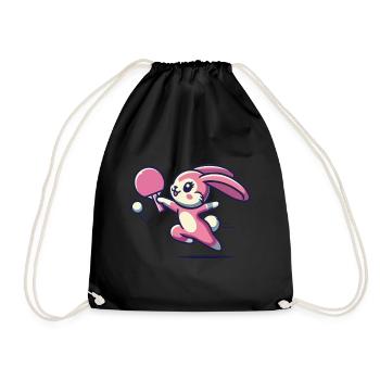 Kawaii Bunny Plays Table Tennis Cute - Drawstring Bag - black - Front