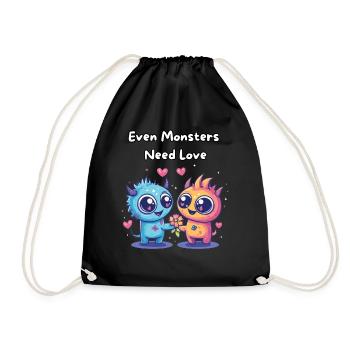 Even Monsters Need Love - Süße Monster - Drawstring Bag - black - Front