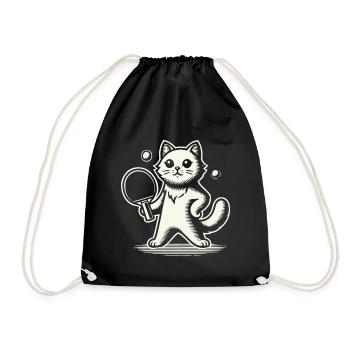 Cute cat playing table tennis - Drawstring Bag - black - Front