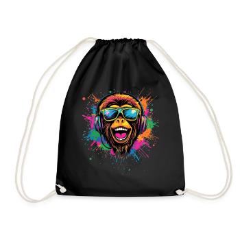 Gibbon Monkey Whitehand Gibbon Monkey Cute Lar Gibbons - Drawstring Bag - black - Front