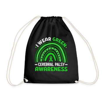 I Wear Green Ribbon Brain Damage Cerebral Palsy - Drawstring Bag - black - Front