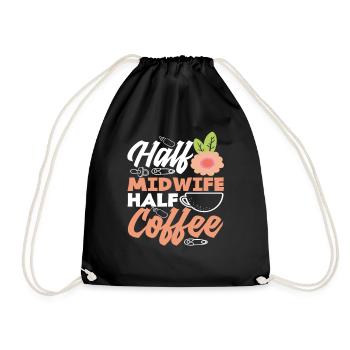 Half midwife, half coffee - Drawstring Bag - black - Front