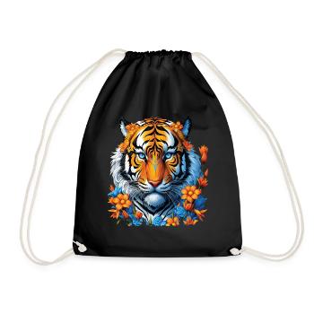 Lustiges Tiger Kunst Tier Natur Wildtier Tiere Zoo - Turnbeutel - Schwarz - Vorne