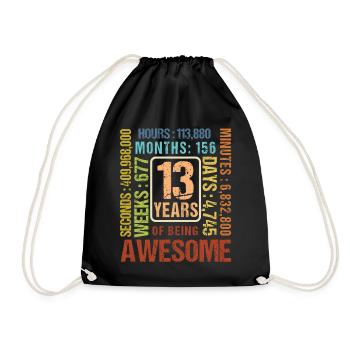 13 years old! Birthday Gift 13th Birthday - Drawstring Bag - black - Front