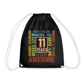 11 years old! Birthday Gift 11th Birthday - Drawstring Bag - black - Front