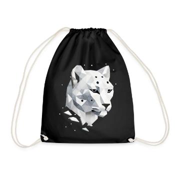 Geometric Snow Leopard – Elegance of the Wilderness - Drawstring Bag - black - Front