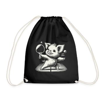 Lustiges Tischtennis Schwein Niedliches Design - Turnbeutel - Schwarz - Vorne