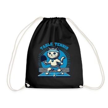 Niedliche Katze Tischtennis Vintage Stil - Turnbeutel - Schwarz - Vorne
