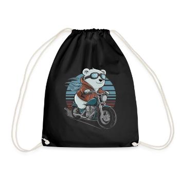 Ours sur l’aventure à moto style rétro - Sac de sport léger - noir - Devant