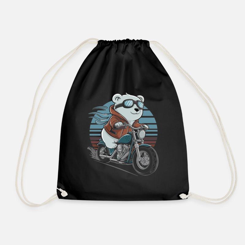 Bär auf Motorrad Abenteuer Retro Stil - Turnbeutel - Schwarz