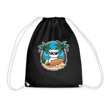Cool polar bear on the beach with surfboard - Drawstring Bag - black - Front