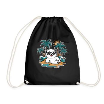 Cool polar bear on the beach with sunglasses - Drawstring Bag - black - Front