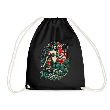 Tatouage rétro style tennis de table sirène - Sac de sport léger - noir - Devant