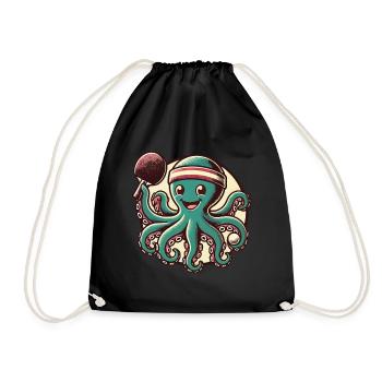 Lustiger Oktopus Tischtennis Cartoon Retro - Turnbeutel - Schwarz - Vorne