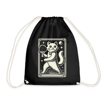 Cute Cat Playing Table Tennis Artfully - Drawstring Bag - black - Front