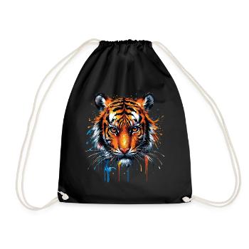 Lustiges Tiger Kunst Tier Natur Wildtier Tiere Zoo - Turnbeutel - Schwarz - Vorne