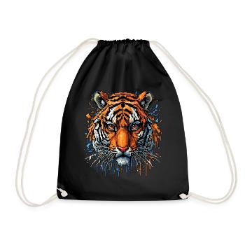 Lustiges Tiger Kunst Tier Natur Wildtier Tiere Zoo - Turnbeutel - Schwarz - Vorne