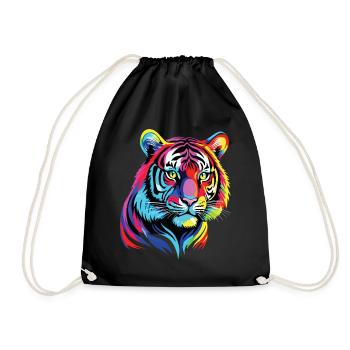 Lustiges Tiger Kunst Tier Natur Wildtier Tiere Zoo - Turnbeutel - Schwarz - Vorne