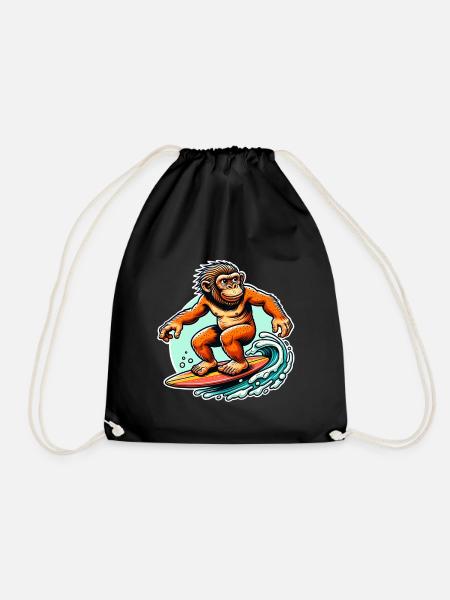 Neandertaler Surfen Surfer - Turnbeutel - Schwarz