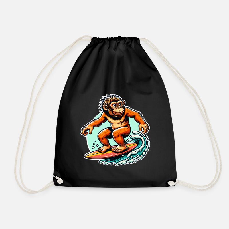 Neandertaler Surfen Surfer - Turnbeutel - Schwarz