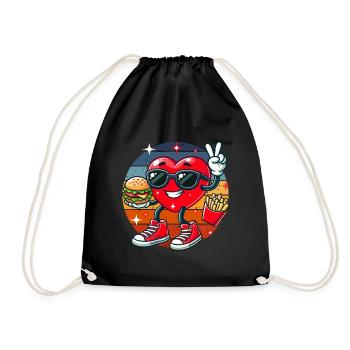 Fast food Valentine's Day heart hamburger fries dad - Drawstring Bag - black - Front