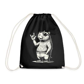 Funny Rock Music Capybara Concert Party - Drawstring Bag - black - Front