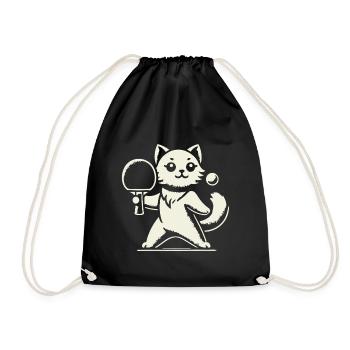 Cute Cat Playing Table Tennis Joy - Drawstring Bag - black - Front