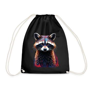 Raccoon Motif Animal Lover Art Artwork - Drawstring Bag - black - Front