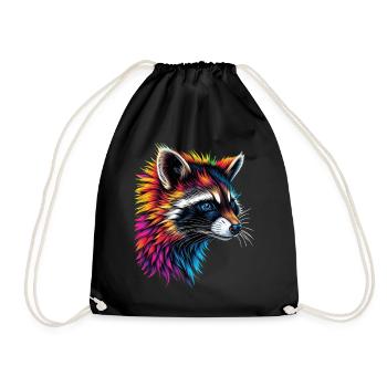 Waschbär Motiv Tier Tierliebhaber Kunst Kunstwerk - Turnbeutel - Schwarz - Vorne