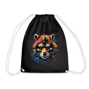 Waschbär Motiv Tier Tierliebhaber Kunst Kunstwerk - Turnbeutel - Schwarz - Vorne