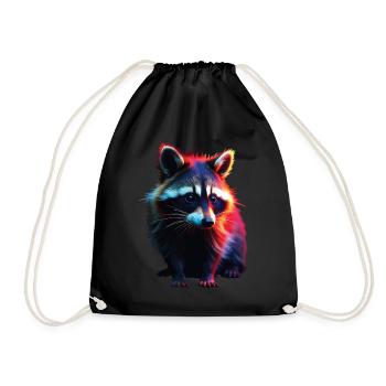 Raccoon Motif Animal Lover Art Artwork - Drawstring Bag - black - Front