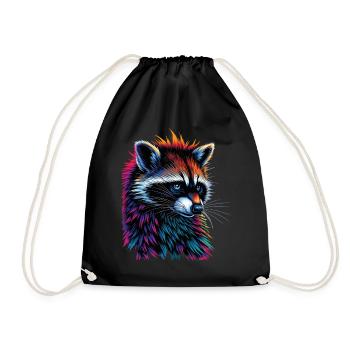 Raccoon Motif Animal Lover Art Artwork - Drawstring Bag - black - Front