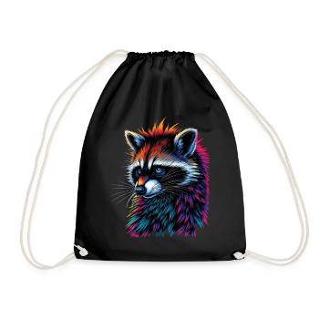 Raccoon Motif Animal Lover Art Artwork - Drawstring Bag - black - Front