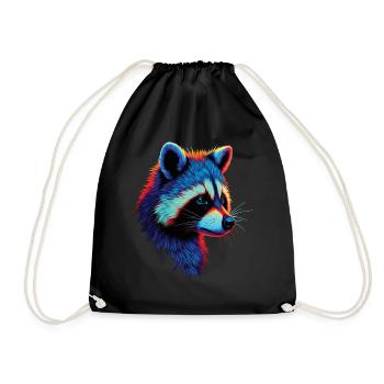 Raccoon Motif Animal Lover Art Artwork - Drawstring Bag - black - Front