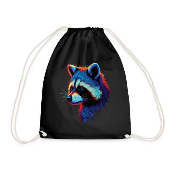 Raccoon Motif Animal Lover Art Artwork - Drawstring Bag - black - Front