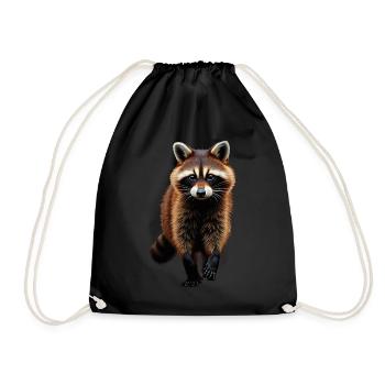 Raccoon Motif Animal Lover Art Artwork - Drawstring Bag - black - Front