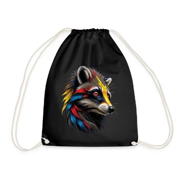 Waschbär Motiv Tier Tierliebhaber Kunst Kunstwerk - Turnbeutel - Schwarz - Vorne