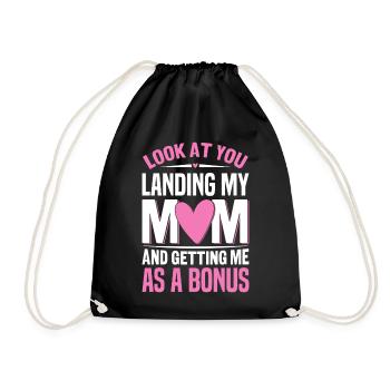 Look At You Landing My Mom Funny Stepmom Bonus - Drawstring Bag - black - Front