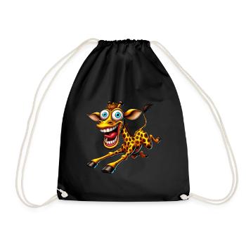 Crazy Giraffe Comic Style Funny Animal Motif - Drawstring Bag - black - Front