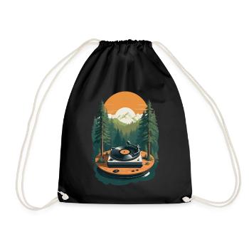 Musik Streetwear Outfit Plattenspieler Natur - Turnbeutel - Schwarz - Vorne