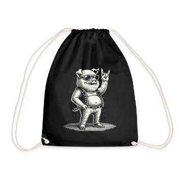 Lustiges Rock Musik Schwein Retro Stil - Turnbeutel - Schwarz - Vorne